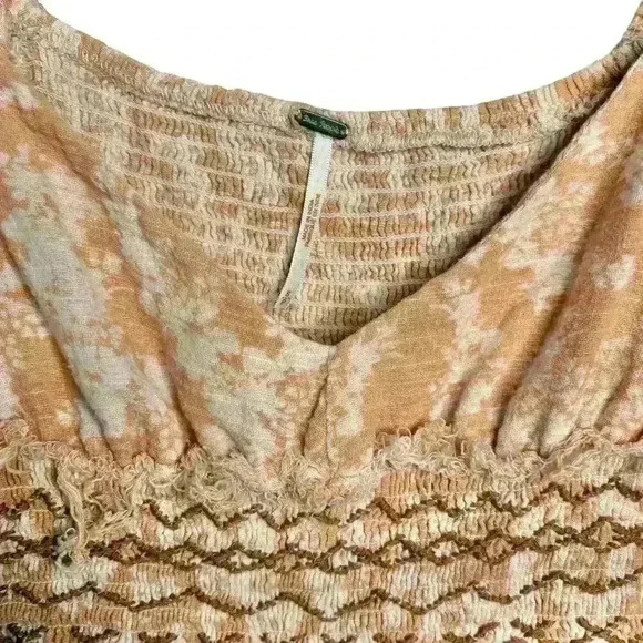 Free People Ellis Neutral Peasant Smocked Dress Size Small Boho Maxi Cottagecore - Picture 4 of 13